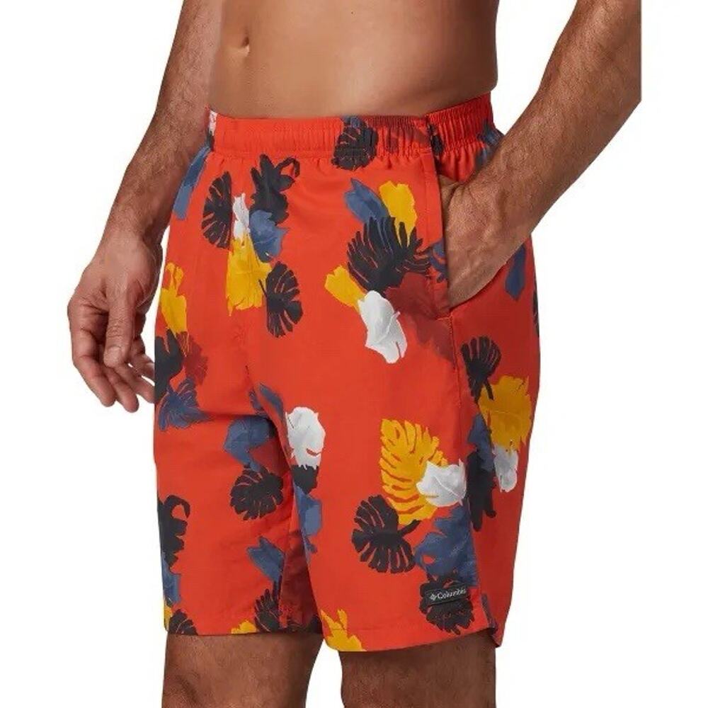 NWT Columbia Big Dippers Water Short Mens L Large Orange Hibiscus 8” Inseam